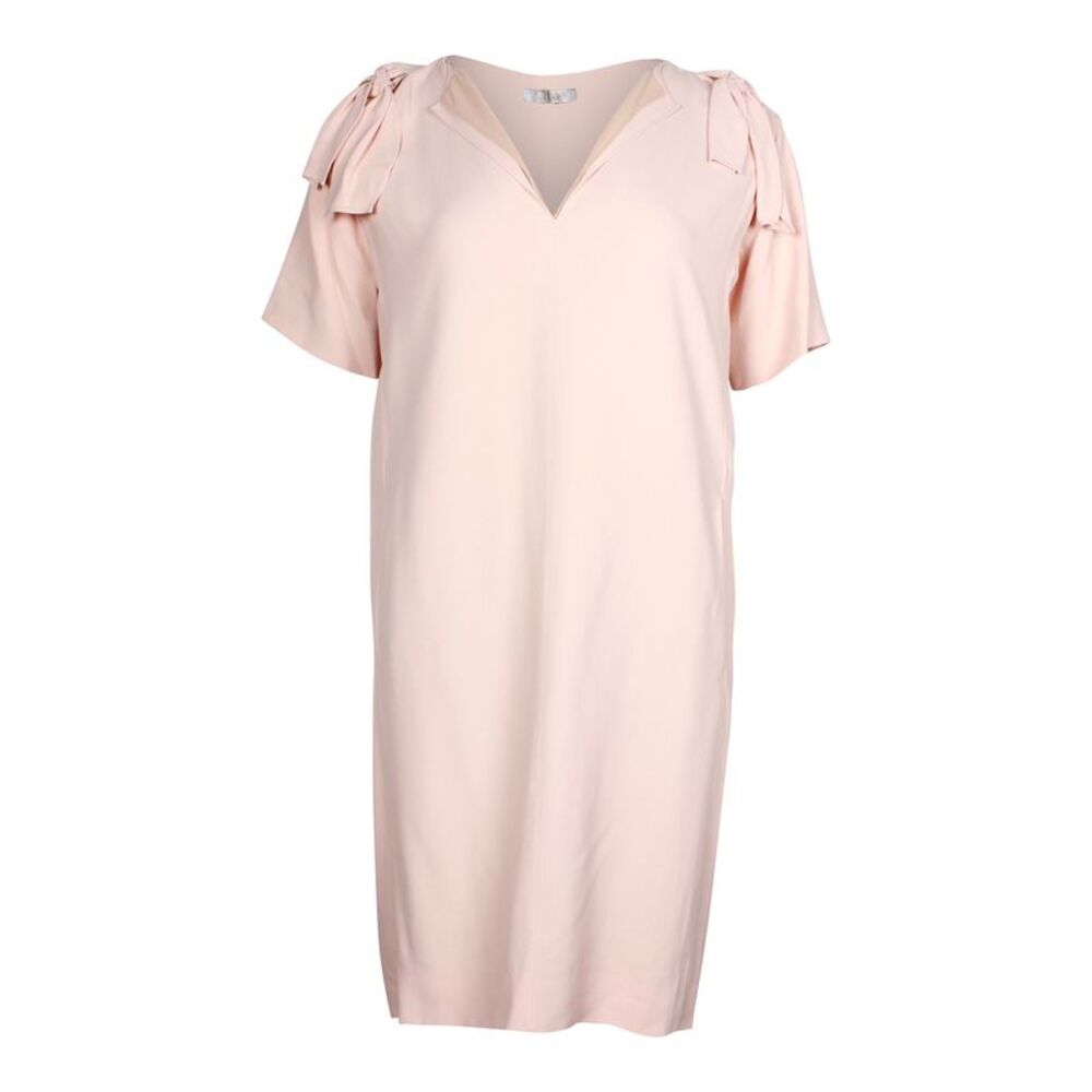 Chloe Shoulder Bow V-Neck Dress in Light Pink Acetate